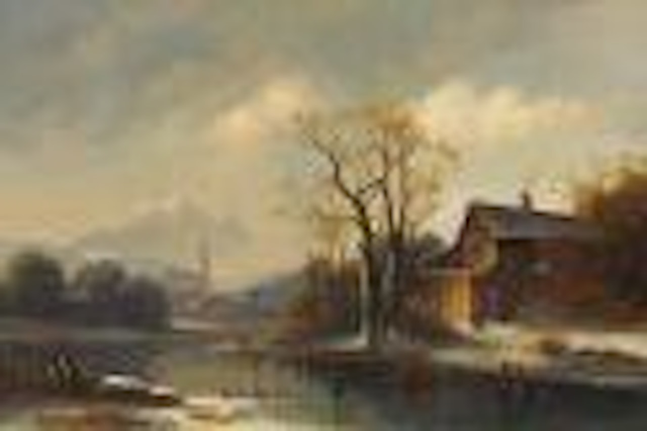 Eisvergnügen auf dem See vor einem Dorf by Anton Doll