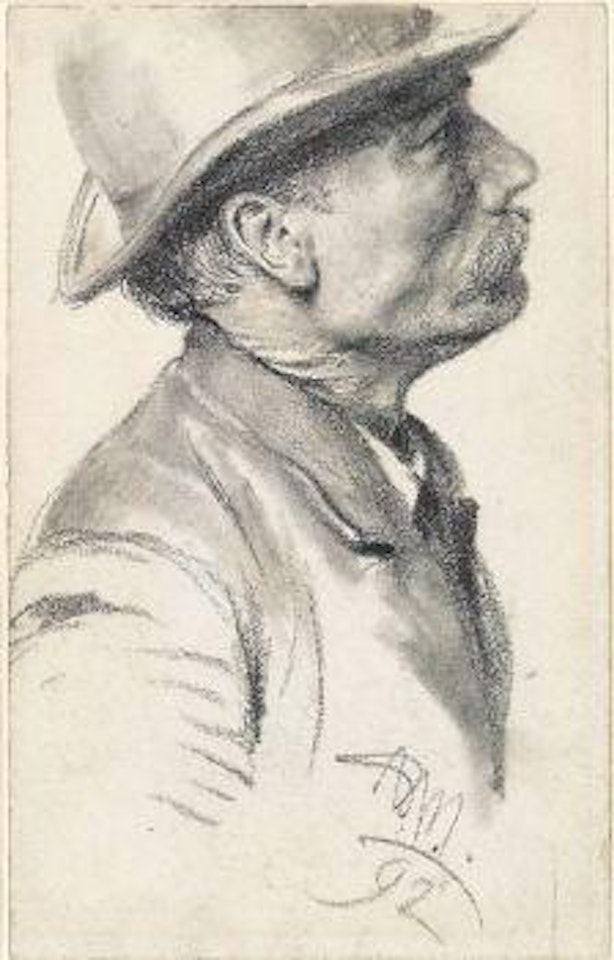 Schnauzbärtiger Mann mit Hut by Adolph Menzel