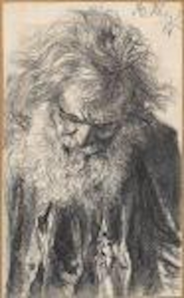 Halbfigur eines bärtigen alten Mannes mit gesenktem Kopf by Adolph Menzel