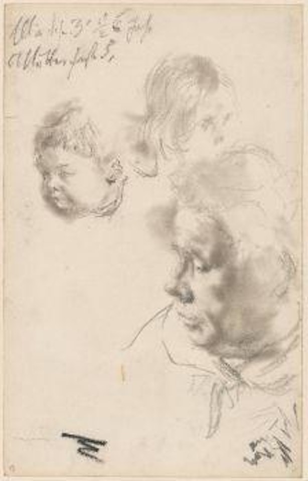 Frauenkopf und zwei Kinderköpfe by Adolph Menzel