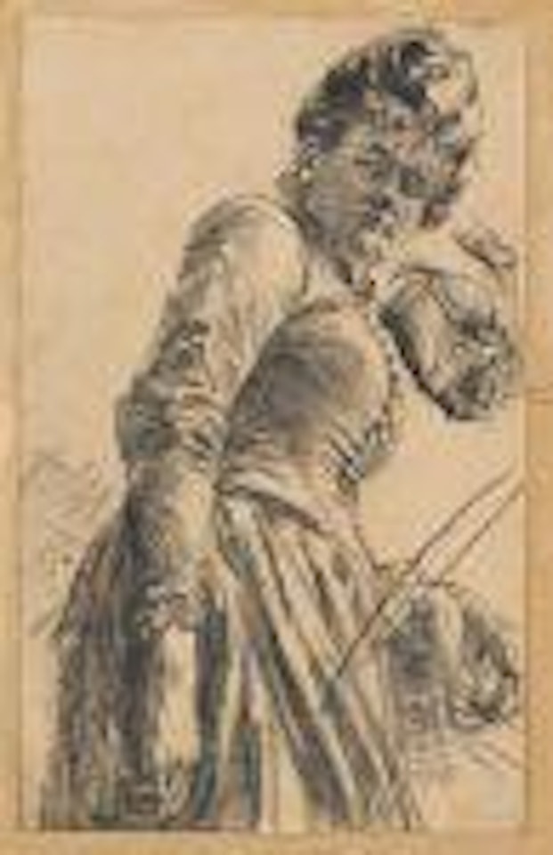 Modellstudie einer Frau mit Hut by Adolph Menzel