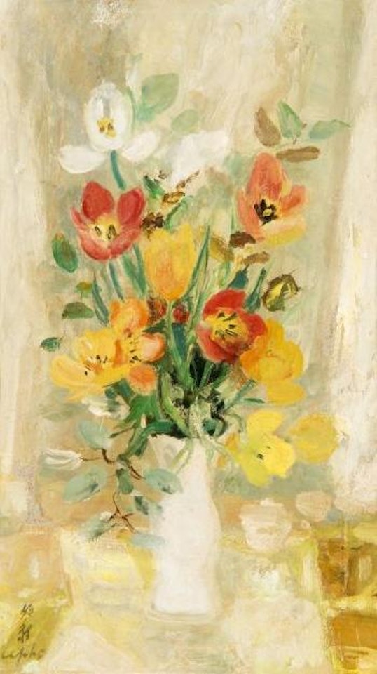 Petit bouquet d'anémones au vase blanc by Le Pho