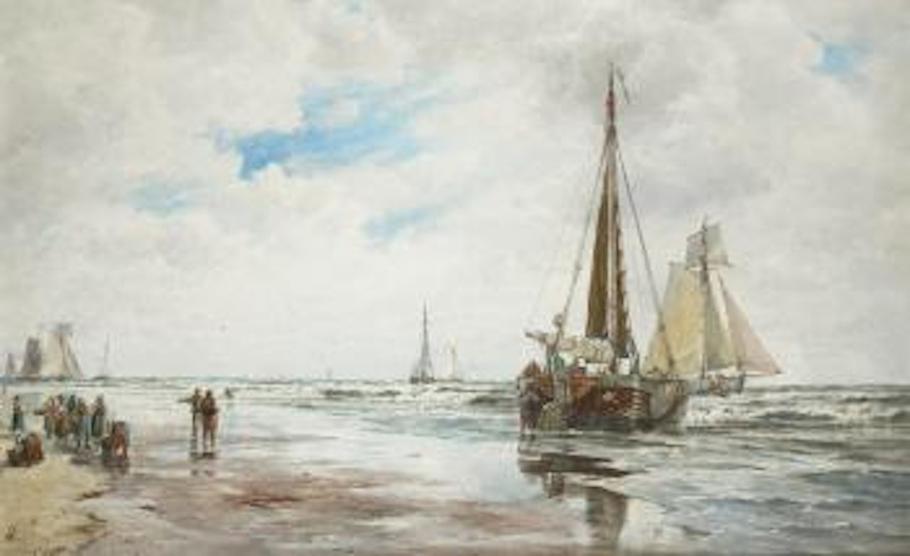 Landing fish, Scheveningen, afternoon by Thomas Bush Hardy