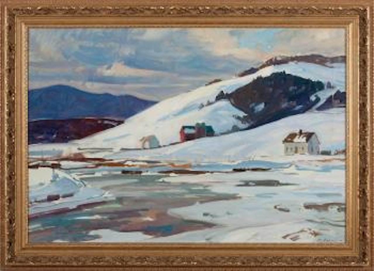 Vermont winter landscape with farm and stream by Aldro Thompson Hibbard
