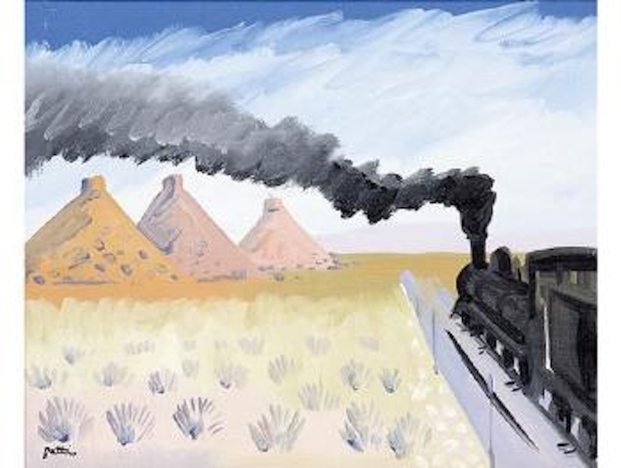 The train to Three Sisters. Frolicking with the dog at the pool by Walter Battiss