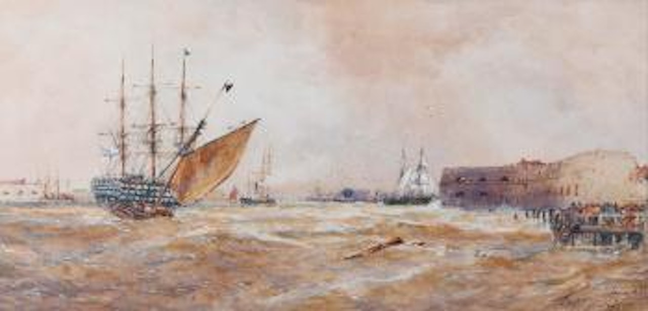 HMS Victory in Portsmouth Harbour by Thomas Bush Hardy