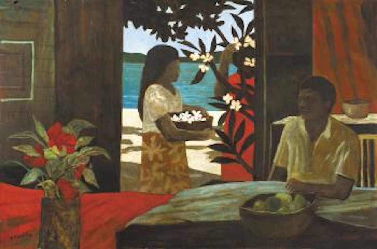 Woman with blossoms by Ray Austin Crooke
