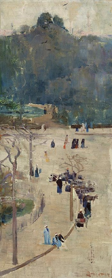 Cairo Street Scene (Ezbekiyeh Gardens) by Arthur Ernest Streeton