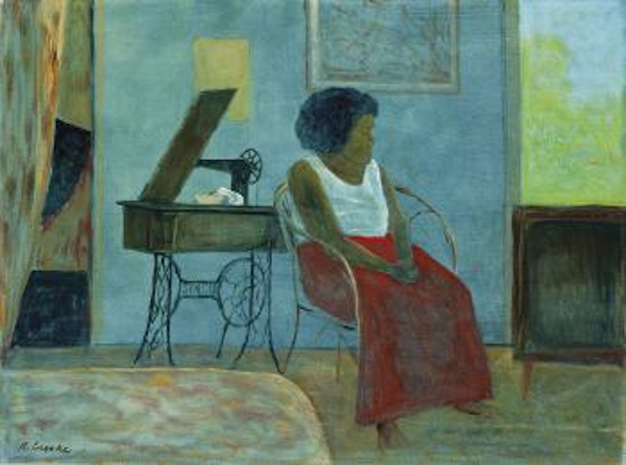 Girl and sewing machine by Ray Austin Crooke