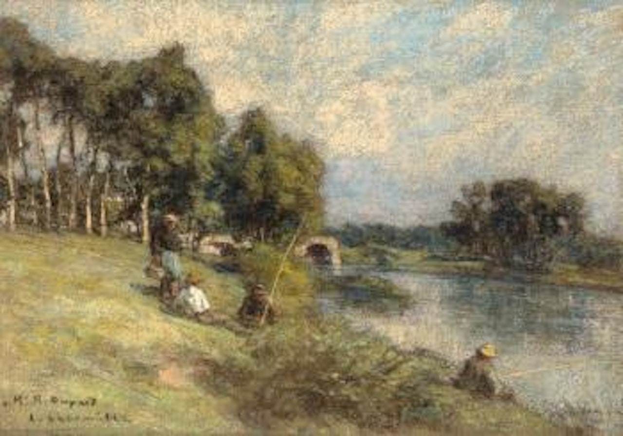 Paysage fluvial aux pêcheurs [Fluvial landscape with fishermen] by Léon Augustin Lhermitte