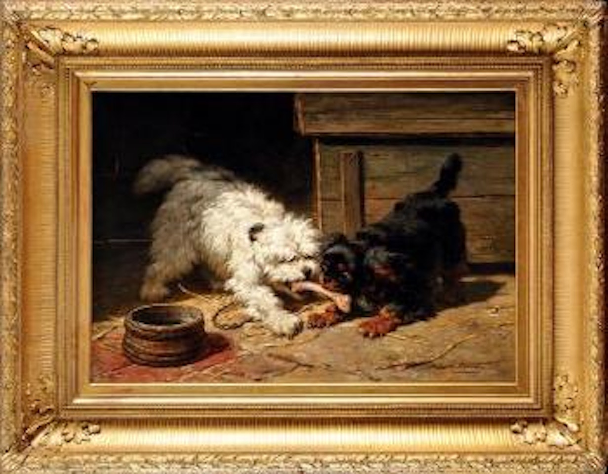Deux chiens se disputant un os by Henriette Ronner-Knip