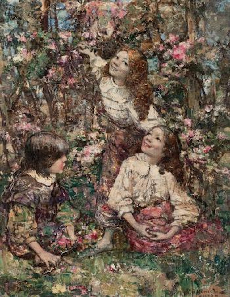 Picking blossom by Edward Atkinson Hornel