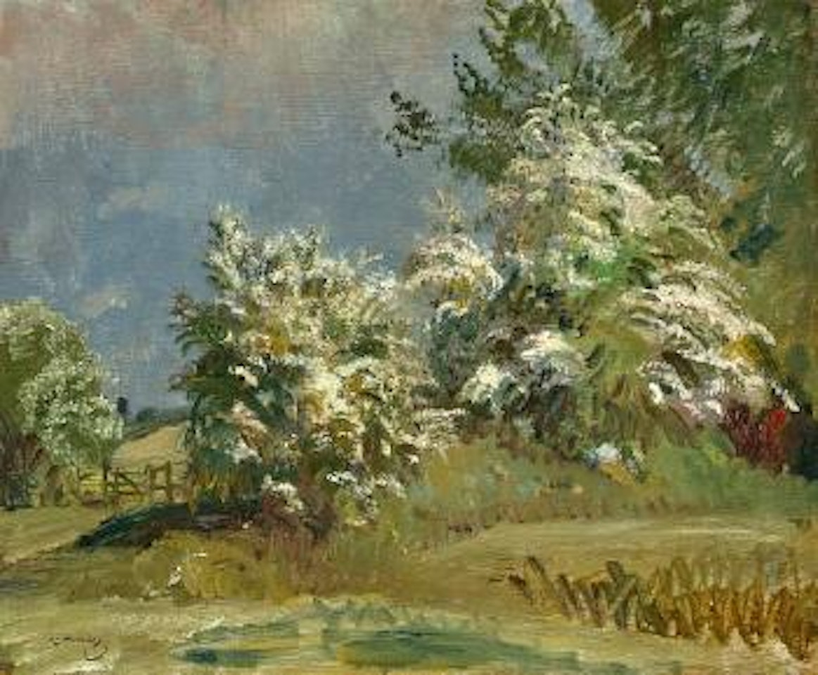 May blossoms, Stoke-by-Nayland by Alfred James Munnings