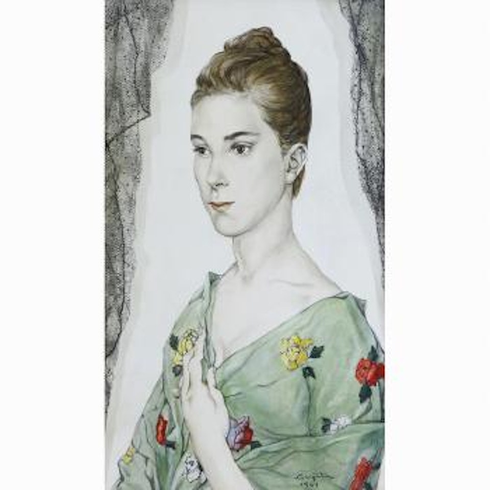Portrait de jeune femme au châle vert by Leonard Tsuguharu Foujita