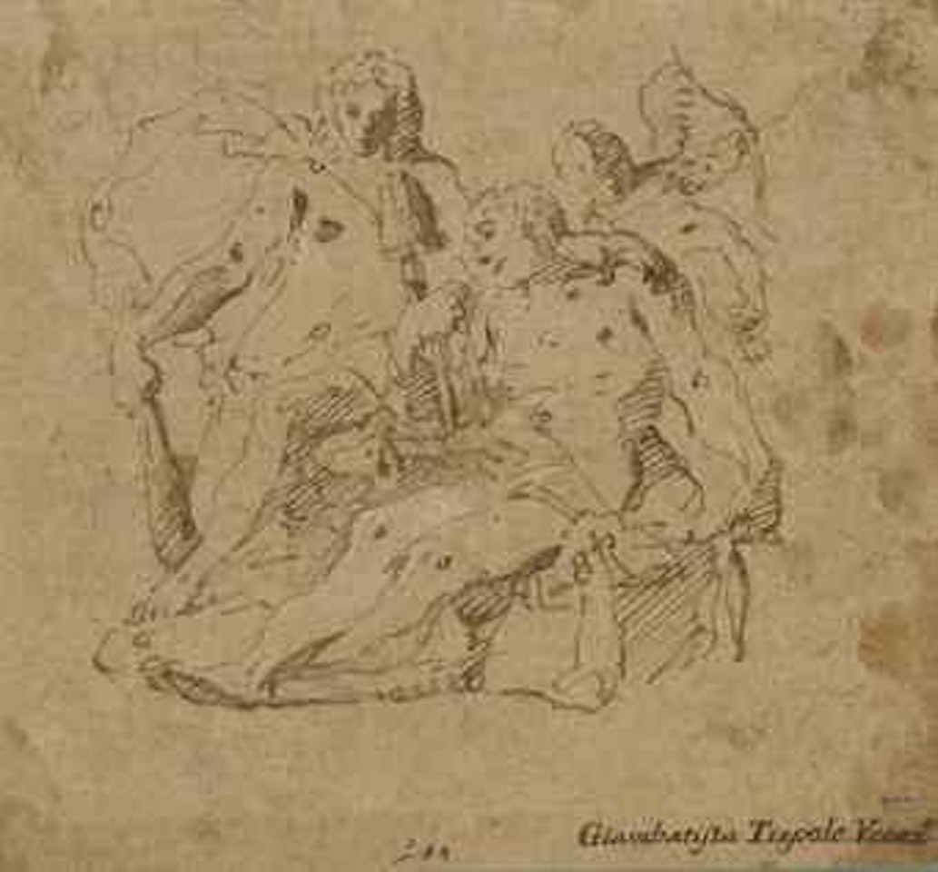 Hercule et Omphale (recto); Etude d'homme accroupi (verso) by Giovanni Battista Tiepolo