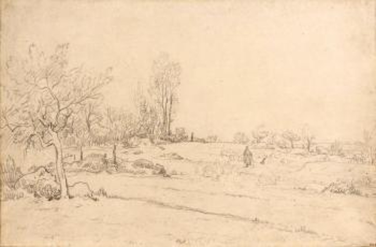 Bergère et son troupeau paissant en lisière de forêt by Théodore Rousseau