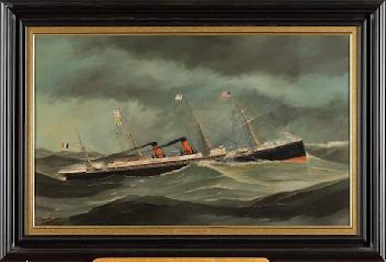 Portrait du bateau Le Champagne sur une mer démontée by Antonio Jacobsen