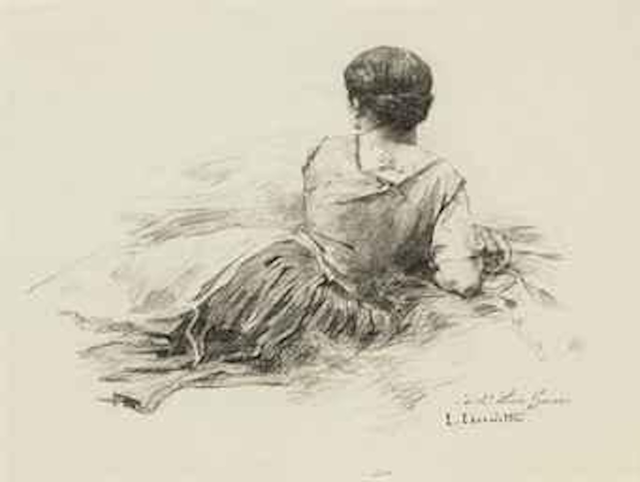 Femme allongée, vue de dos by Léon Augustin Lhermitte