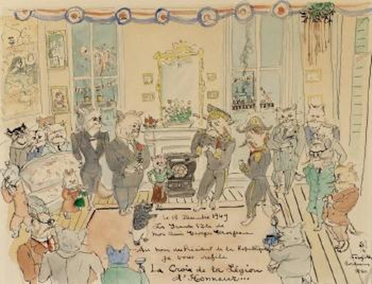 La remise de la Légion d'Honneur à Georges Grosjean by Leonard Tsuguharu Foujita