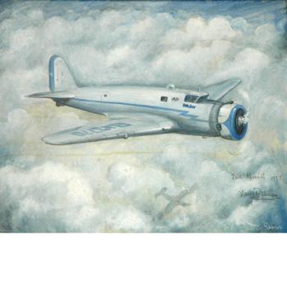 The Lady Peace over clouds. Single propeller plane over clouds. Double propeller plane by Eric Sloane