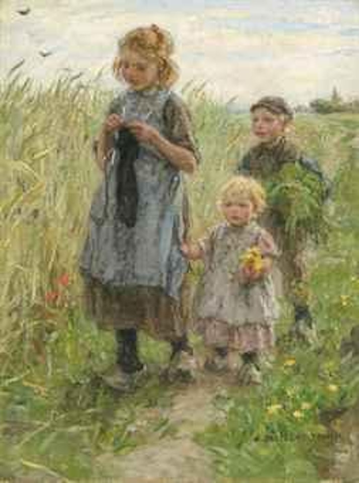 Three Children Walking in a Field by Jan Zoetelief Tromp