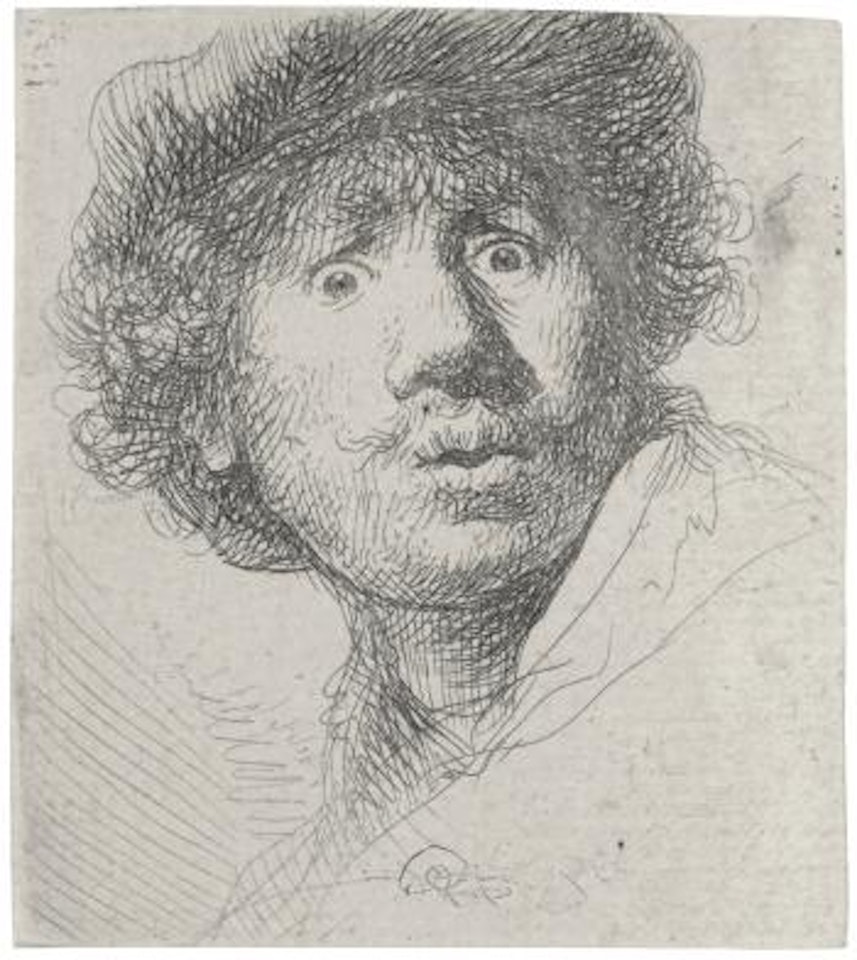 Self Portrait In a Cap, Open-mouthed (B., Holl. 320; H. 32; Bb. 30-O) by Attributed to Rembrandt Harmensz van Rijn