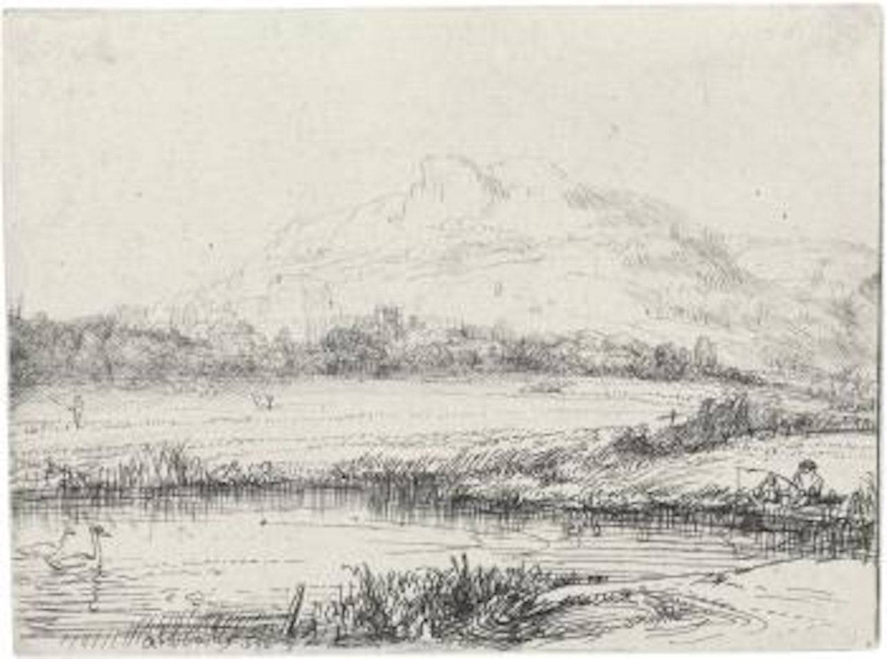 Canal With An Angler And Two Swans (B., Holl. 235; H. 238; Bb. 50-A), by Attributed to Rembrandt Harmensz van Rijn