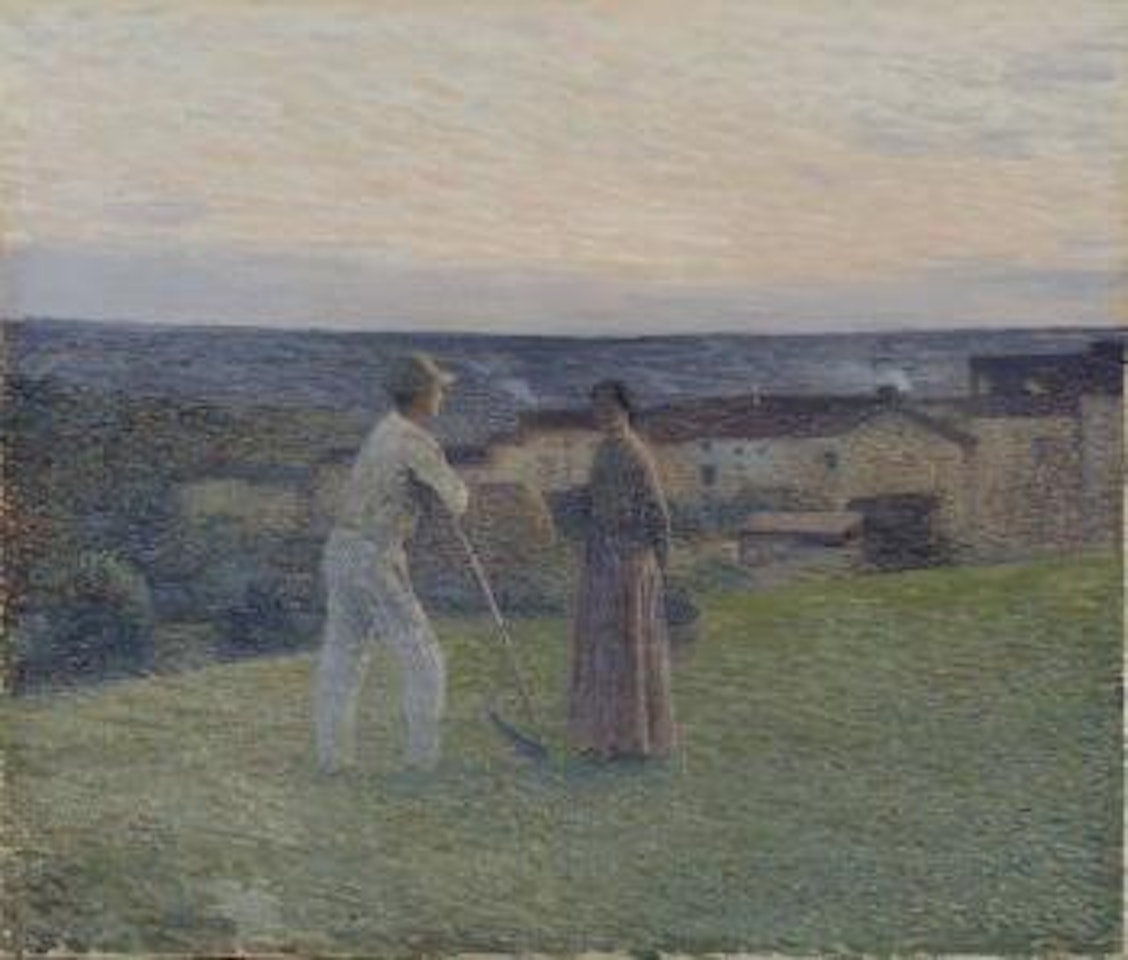 Faucheur et paysanne au soir près du hameau by Henri Jean Guillaume Martin
