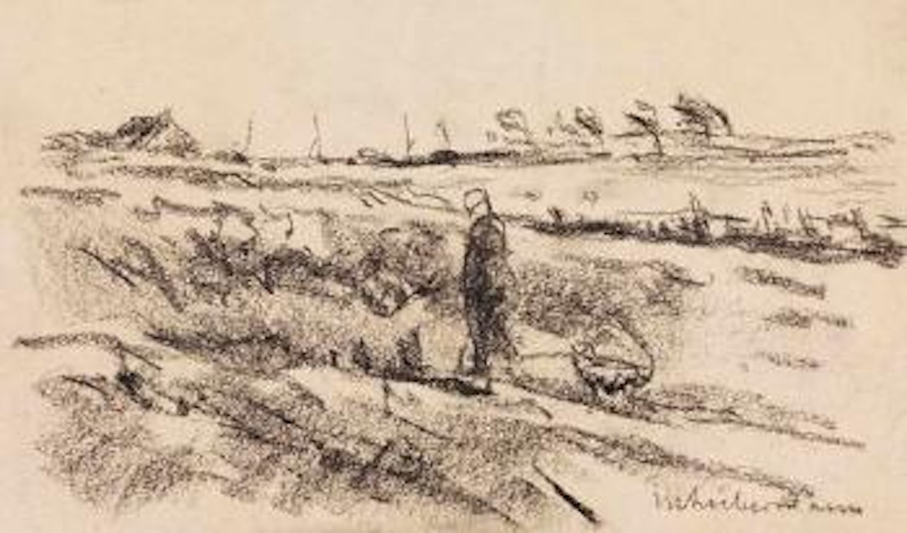 Holländische Landschaft mit Frau und Hund by Max Liebermann