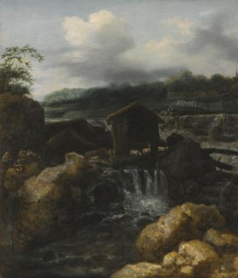 A Nordic Landscape With Herders Resting Beside a Waterfall by Allart van Everdingen