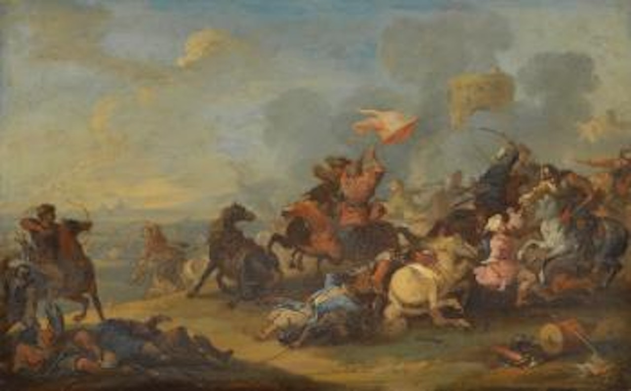 Two Battle Scenes Between Christians And Saracens by Francesco Giuseppe Casanova