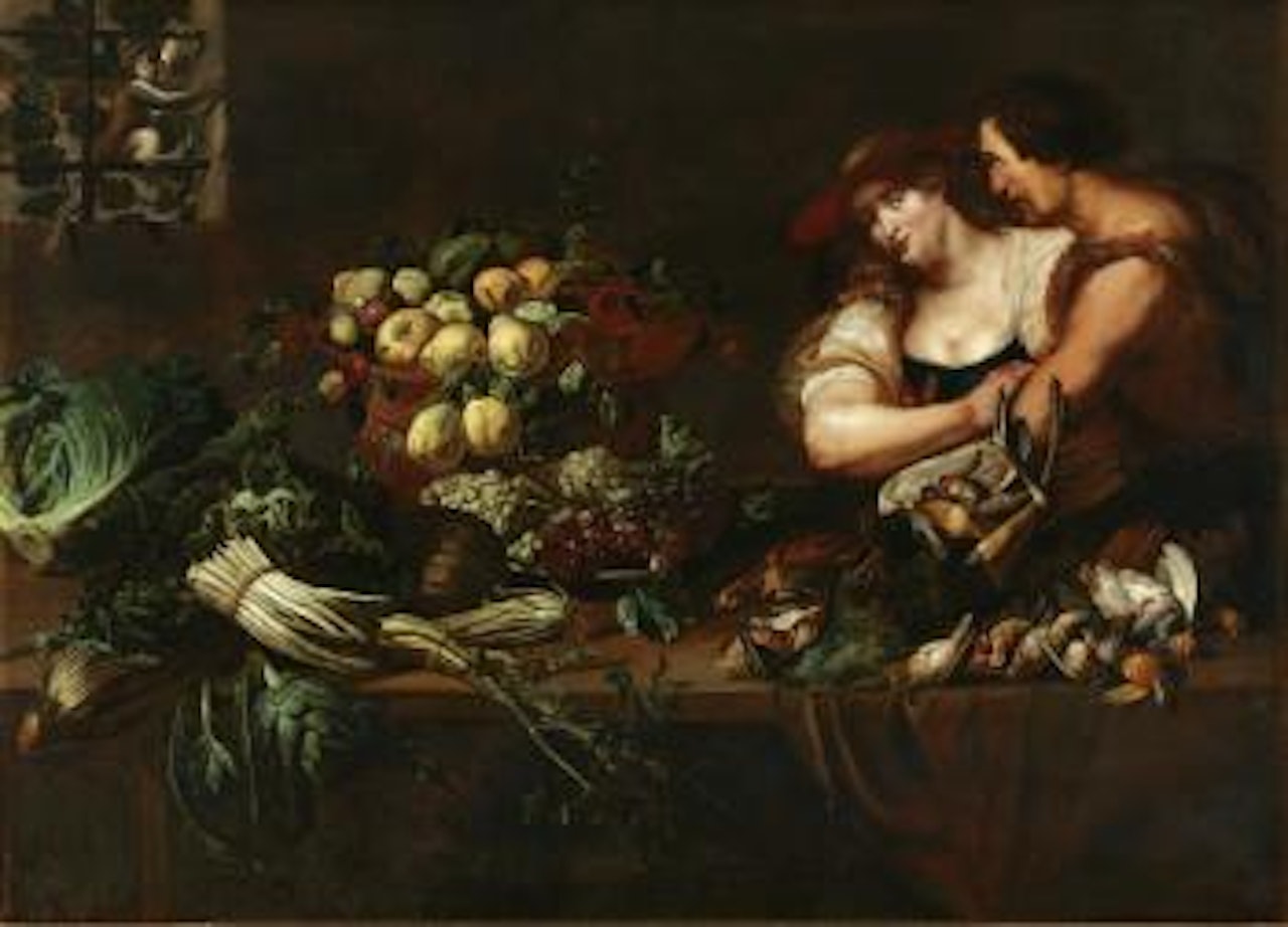 A Kitchen Still Life With Figures by Adriaen van Utrecht