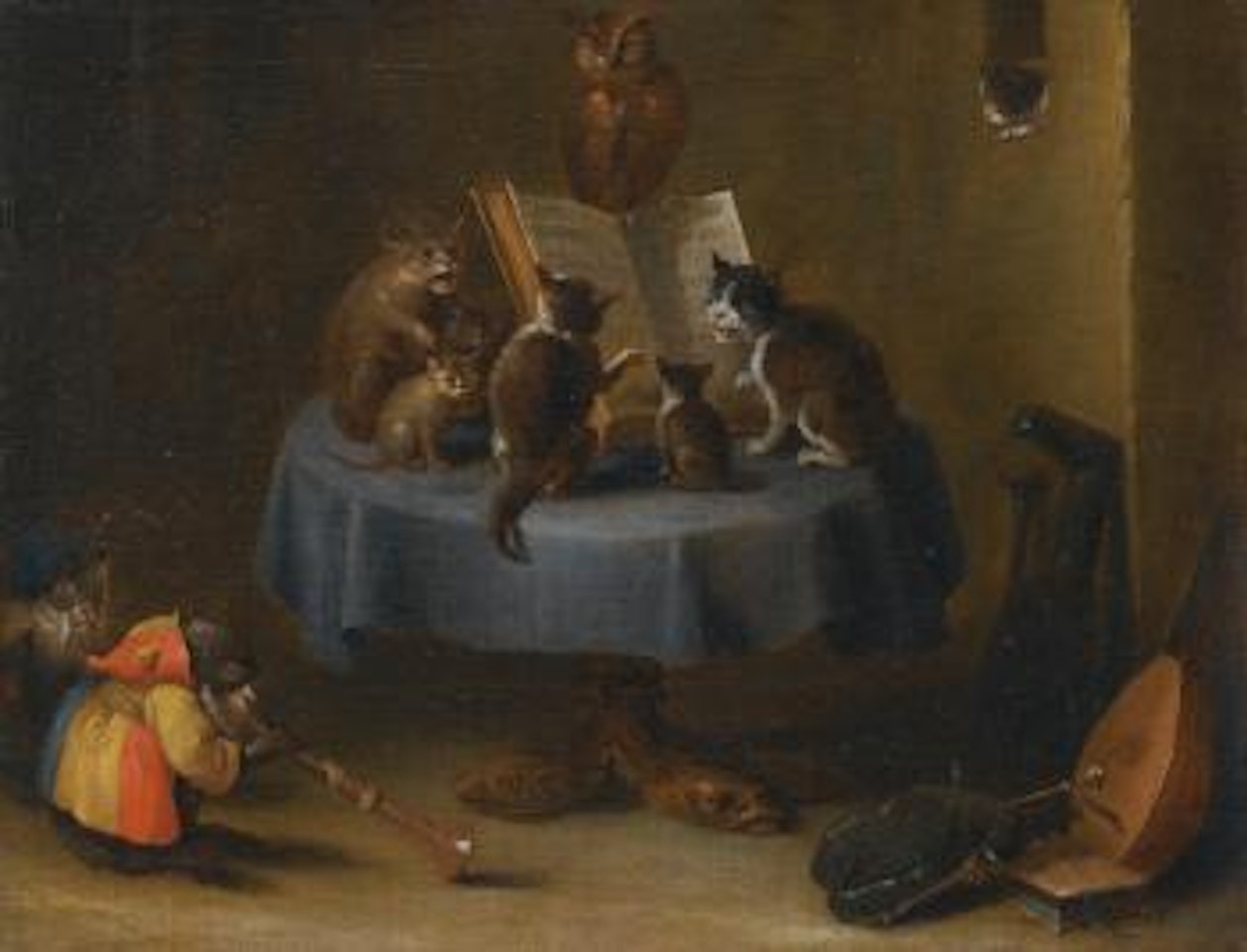 An Interior Scene With Cats, Monkeys And Owls Making Music by David Teniers II