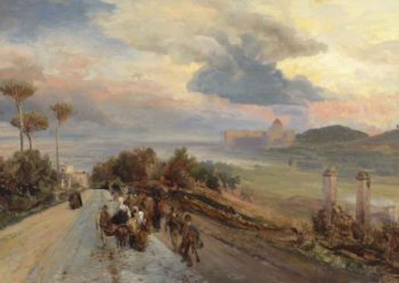 Via Cassia near Rome with view of the Vatican by Oswald Achenbach