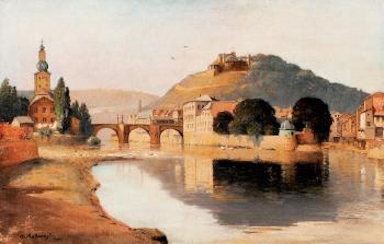 Early morning cityscape next to a river by Alexander W. Makowski