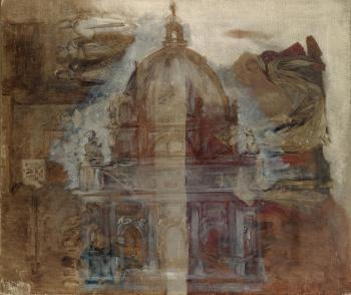 Sketch of a dome in Renaissance form, various figure studies at the sides by Hans Makart