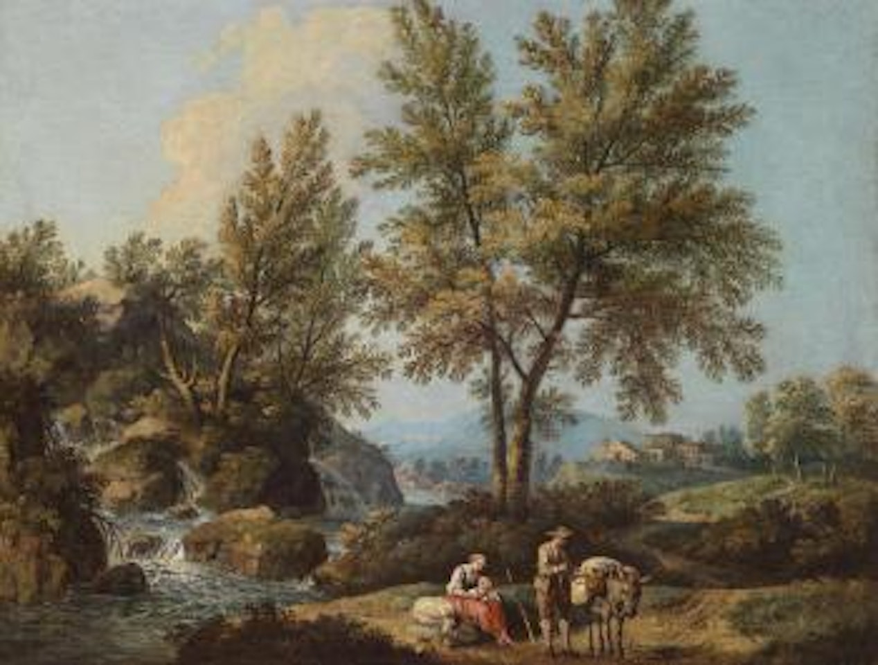 A landscape with a shepherd family at rest by Giovanni Battista Cimaroli
