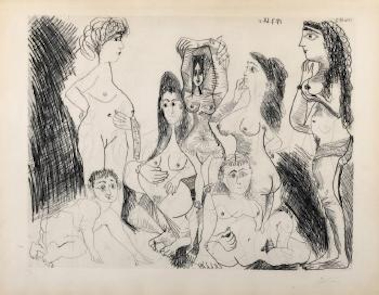 Gamin se glissant dans un hammam un jour réservé aux femmes by Pablo Picasso