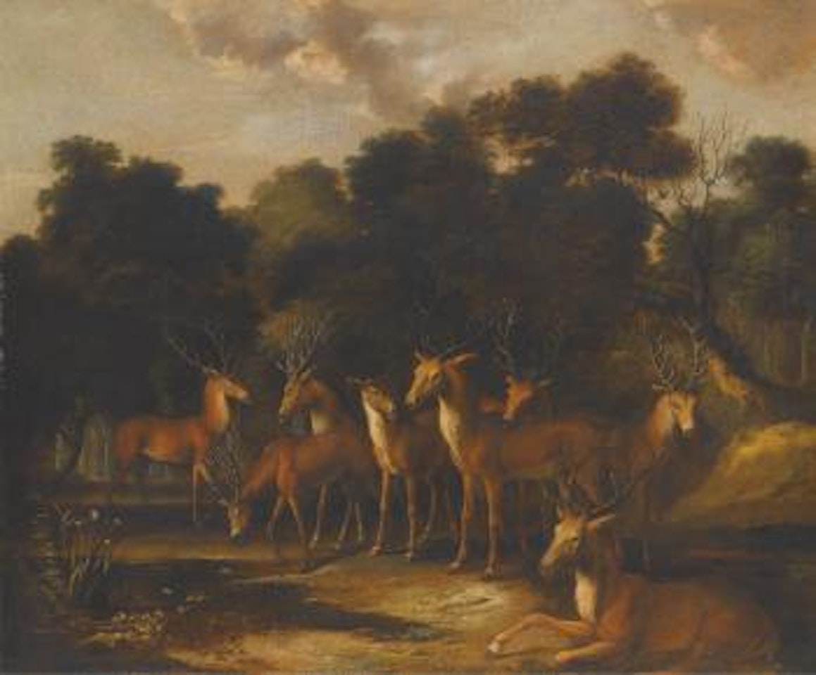 Deer Standing In a Clearing At a Waterhole by French School