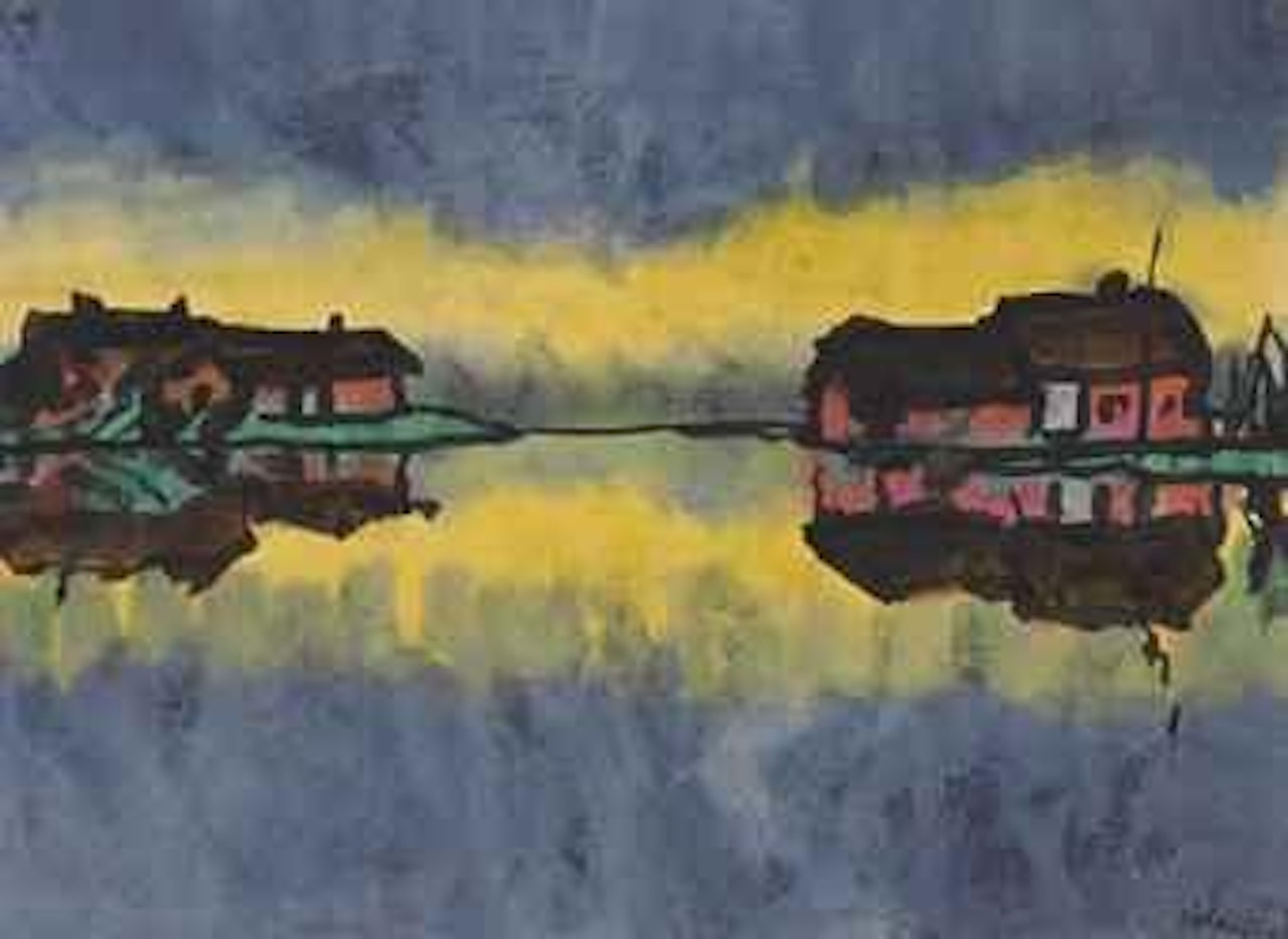 Bauernhäuser in überschwemmter Marschlandschaft by Emil Nolde