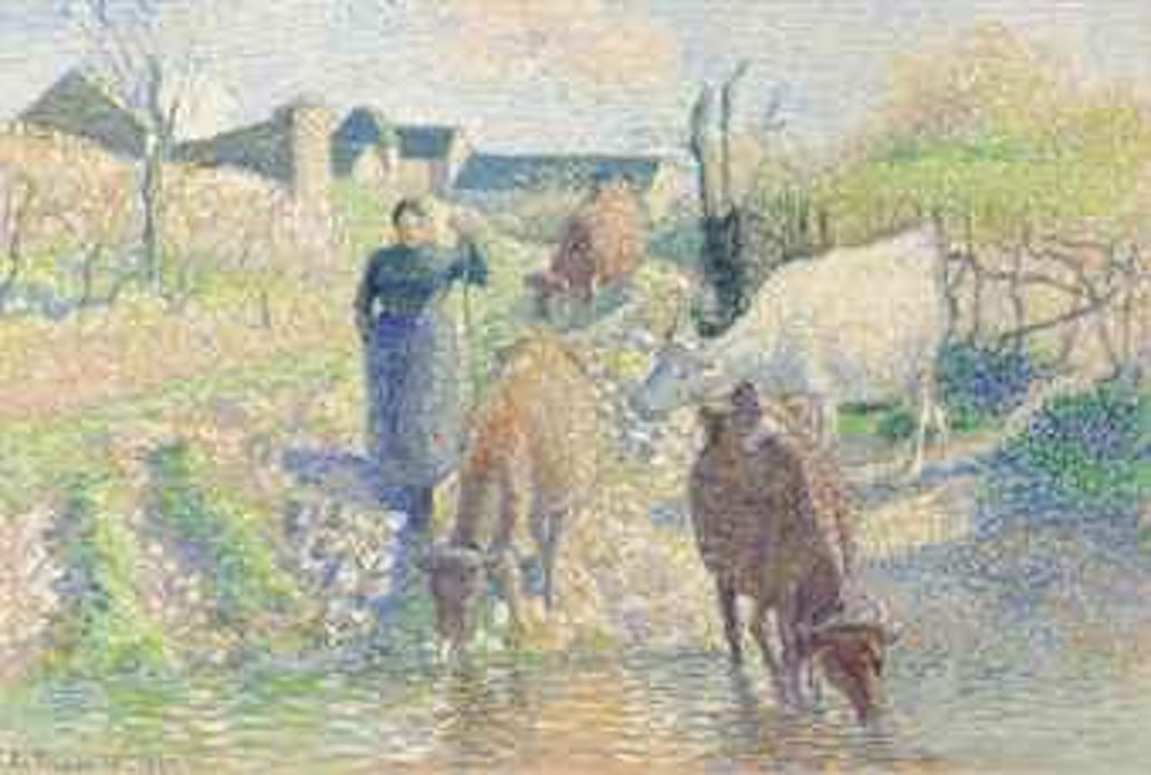 Vaches s'abreuvant dans un ruisseau, Osny by Camille Pissarro
