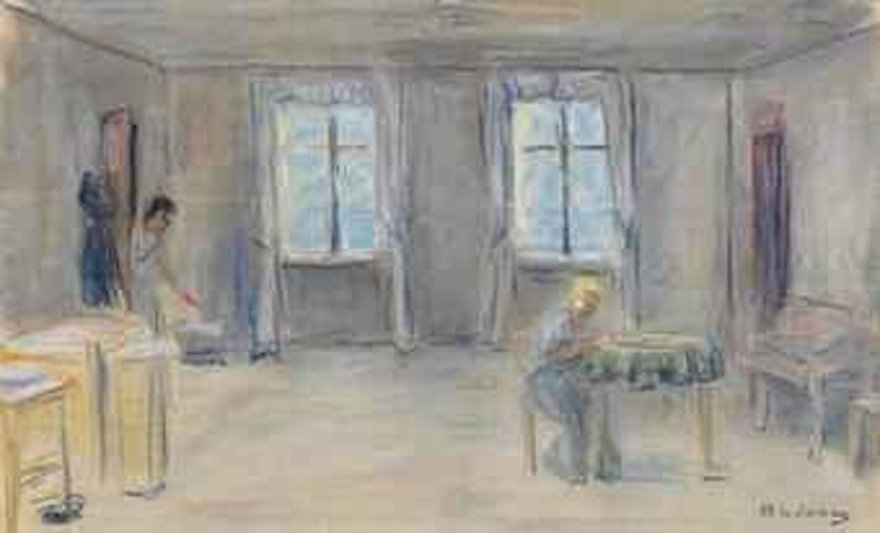 Gastzimmer--Dekorentwurf zum IV Akt von Gerhart Hauptmanns Drama Gabriel by Max Liebermann