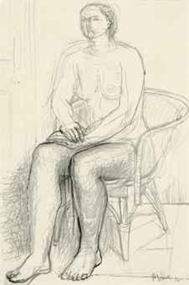 Seated Nude in Wicker Chair by Henry Moore