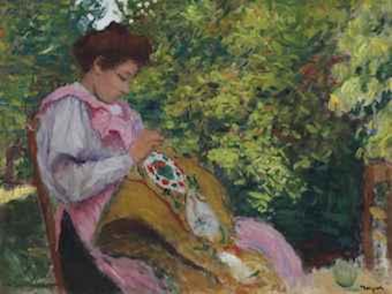 Jeune fille brodant, assise dans un jardin by Albert Marquet