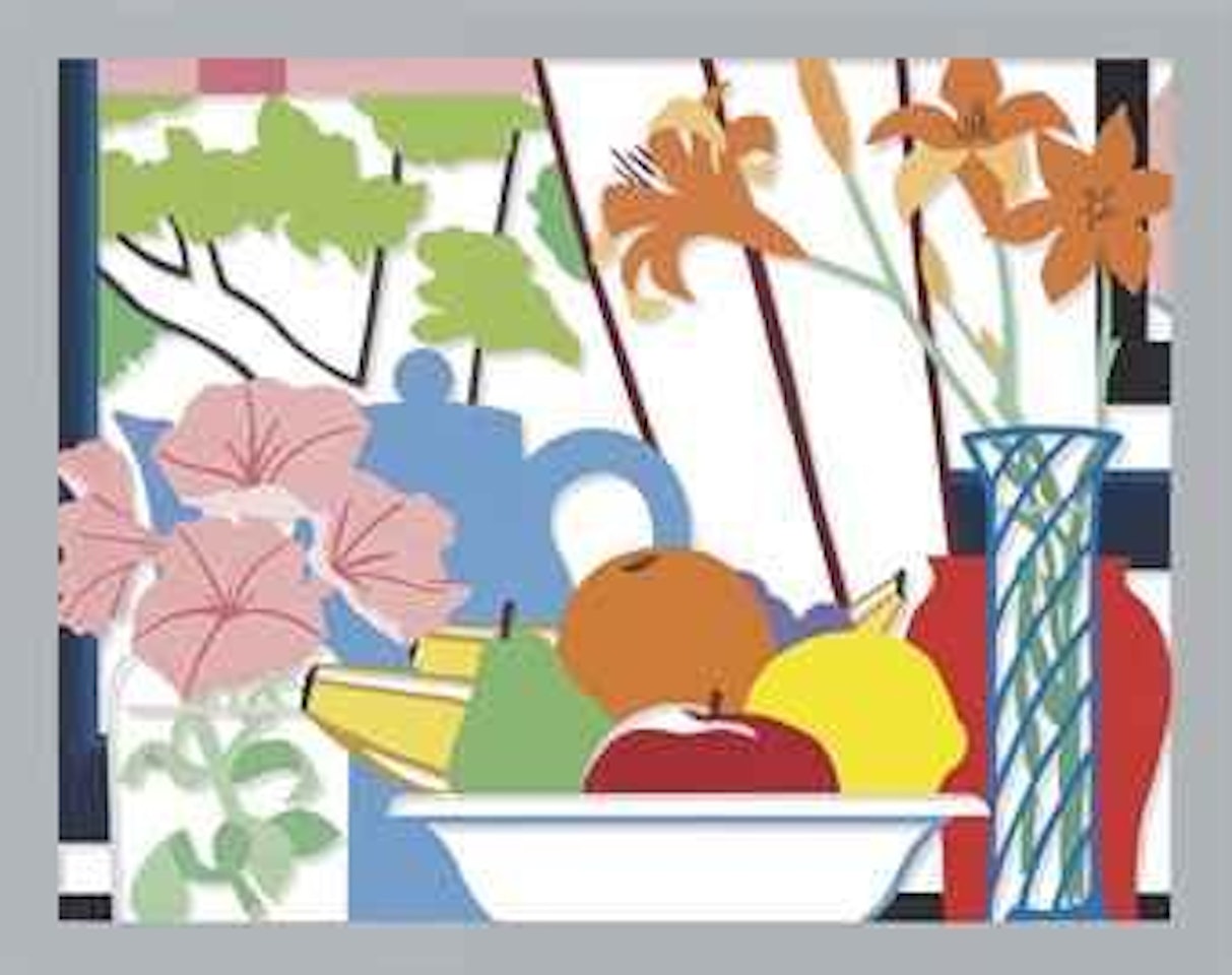 Still Life with Petunias, Lillies and Fruit (Window) by Tom Wesselmann