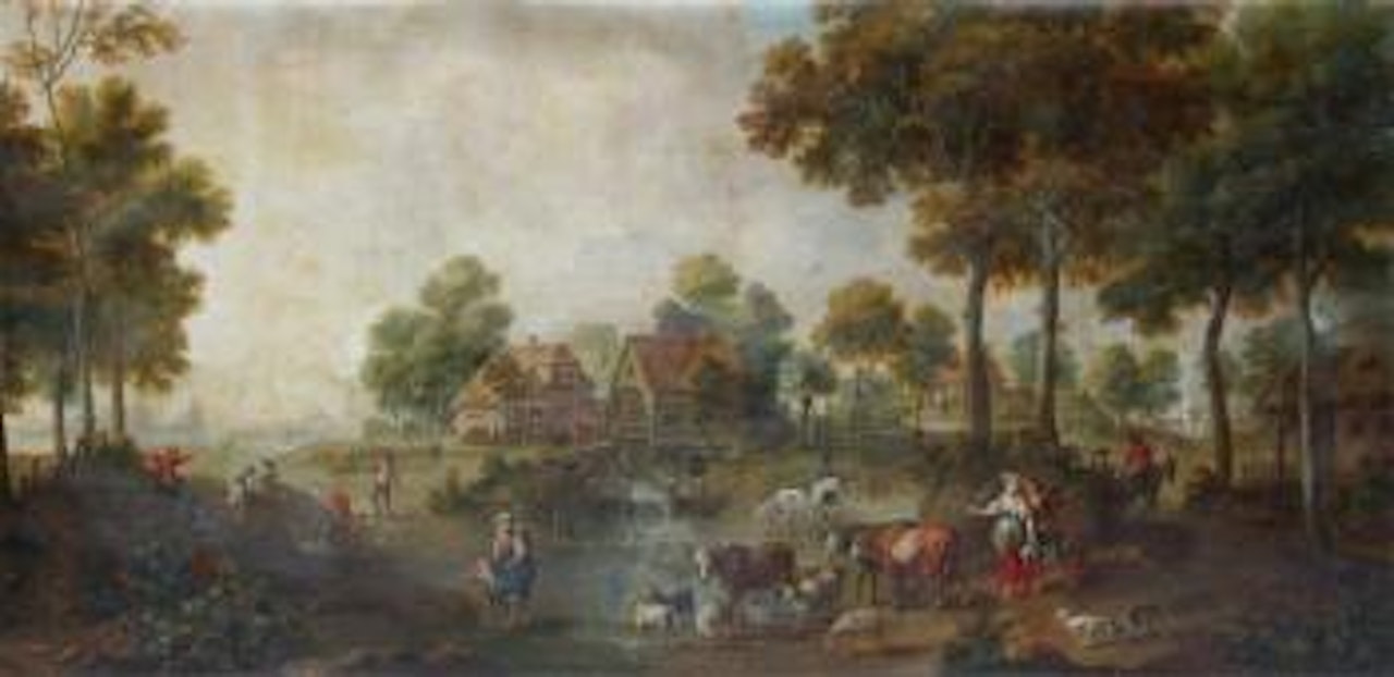 Les réjouissances des bergers près des chaumières by French School
