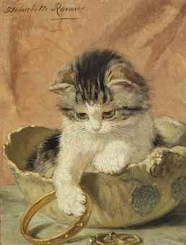 A kitten playing with jewelry by Henriette Ronner-Knip