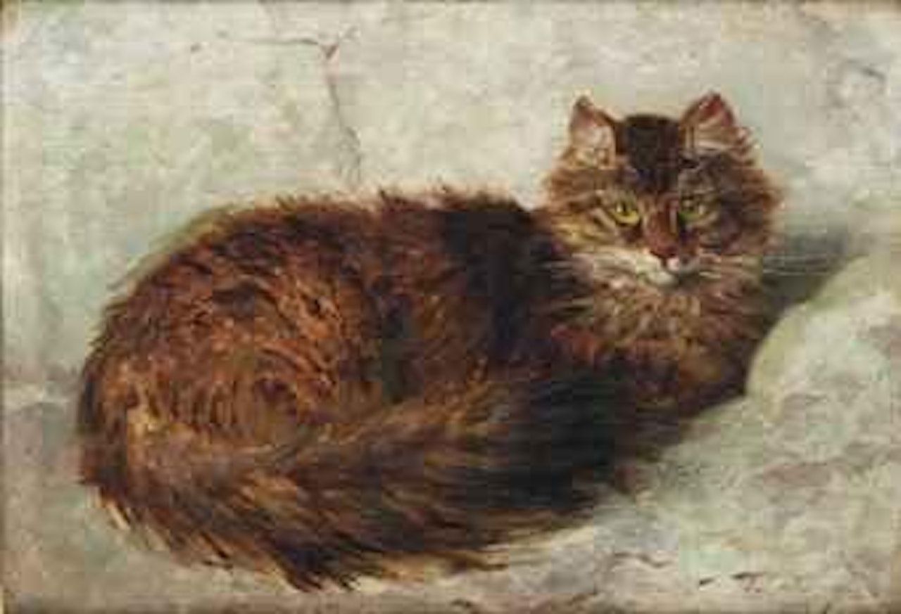 A cat on a cushion by Henriette Ronner-Knip