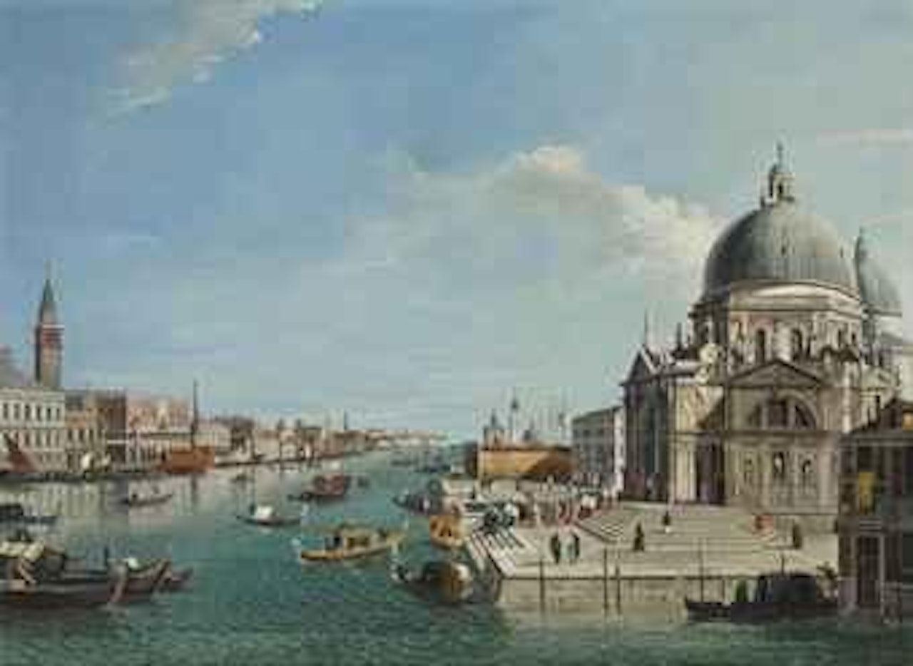 A view of the Grand Canal looking East, with the Doge's barge and a procession into Santa Maria della Salute, Venice by Canaletto