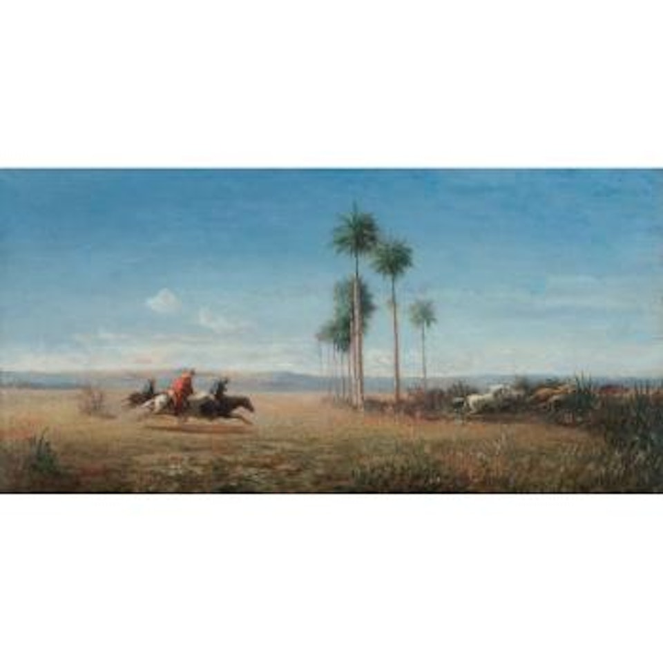 Trois Cavaliers Et Chevaux Galopant Dans Une Plaine (Venezuela) by Camille Pissarro